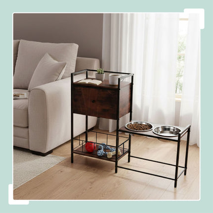 Dog Feeding Station with Storage and Raised Bowls