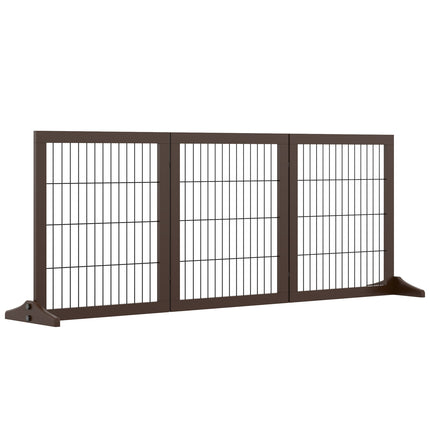 Freestanding Pine Dog Gate Barrier, Brown, 185x36x71 cm