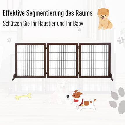 Freestanding Pine Dog Gate Barrier, Brown, 185x36x71 cm