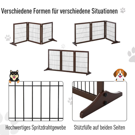 Freestanding Pine Dog Gate Barrier, Brown, 185x36x71 cm