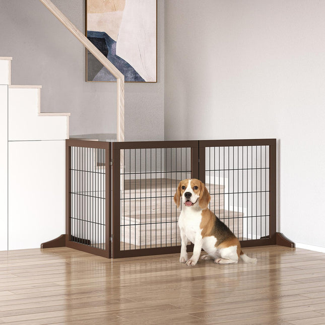 Freestanding Pine Dog Gate Barrier, Brown, 185x36x71 cm