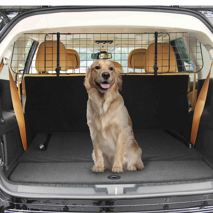 Universal adjustable dog guard in black metal for car trunk