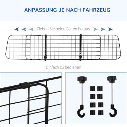 Universal adjustable dog guard in black metal for car trunk