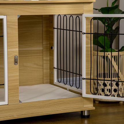 Oak Dog Cage table top, double doors & cushion