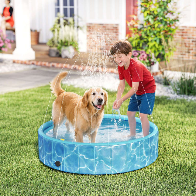 Dog Pool Foldable Paddling Pool with Fountain and Water Cushion Design Ø120 x 30 cm Blue