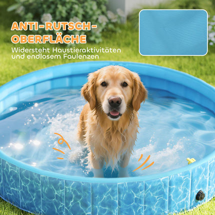 Dog Pool Foldable Paddling Pool with Fountain and Water Cushion Design Ø160 x 30 cm Blue