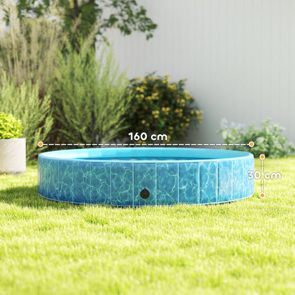 Dog Pool Foldable Paddling Pool with Fountain and Water Cushion Design Ø160 x 30 cm Blue