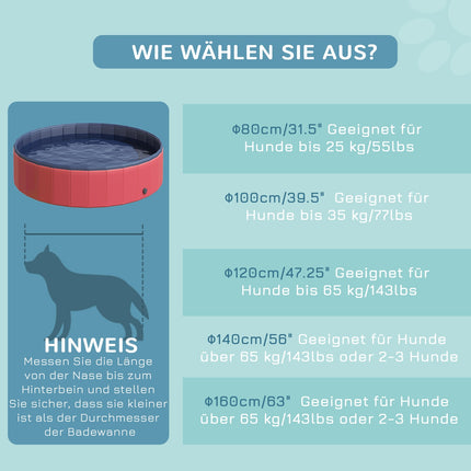 Large PVC paddling pool for dogs, Ø140x30 cm, Red