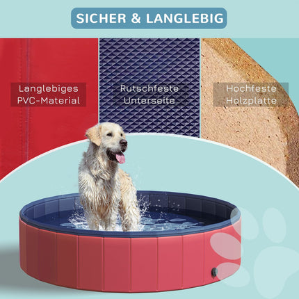 Large PVC paddling pool for dogs, Ø140x30 cm, Red