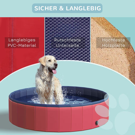 Large PVC paddling pool for dogs, Ø140x30 cm, Red