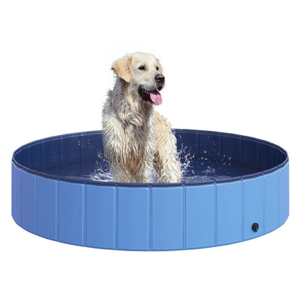 Large dog pool - PVC & wood, 140x30 cm, blue