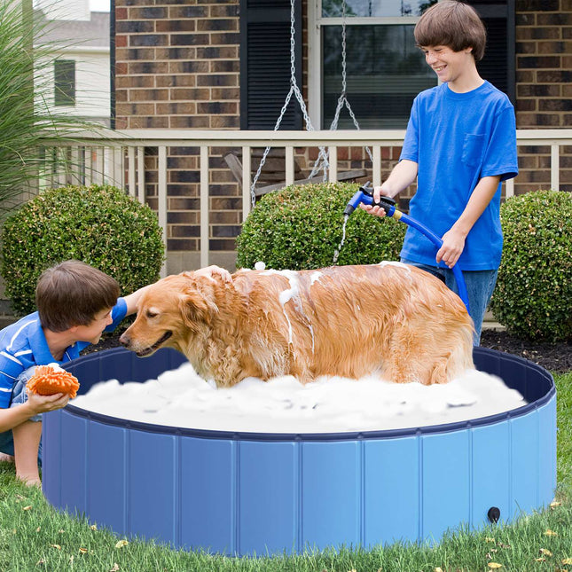 Large dog pool - PVC & wood, 140x30 cm, blue