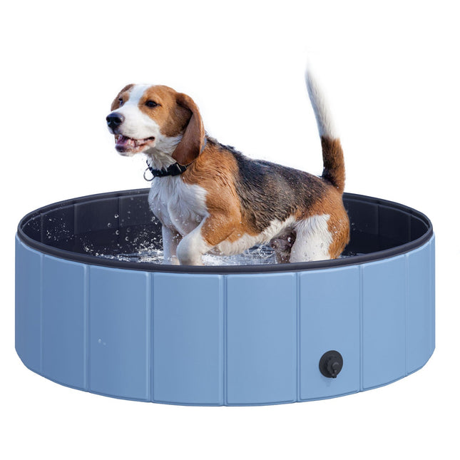 Dog pool, durable PVC & wood, blue, 100x30 cm