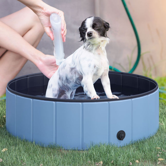 Dog pool, durable PVC & wood, blue, 100x30 cm
