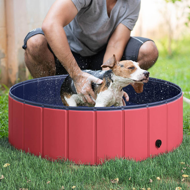 Dog pool, durable PVC and wood, 100x30 cm, Red