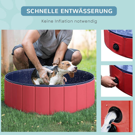 Dog pool, durable PVC and wood, 100x30 cm, Red