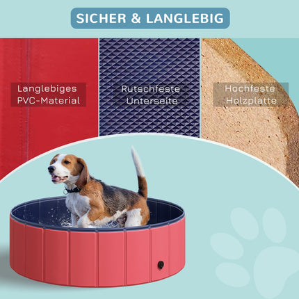 Dog pool, durable PVC and wood, 100x30 cm, Red