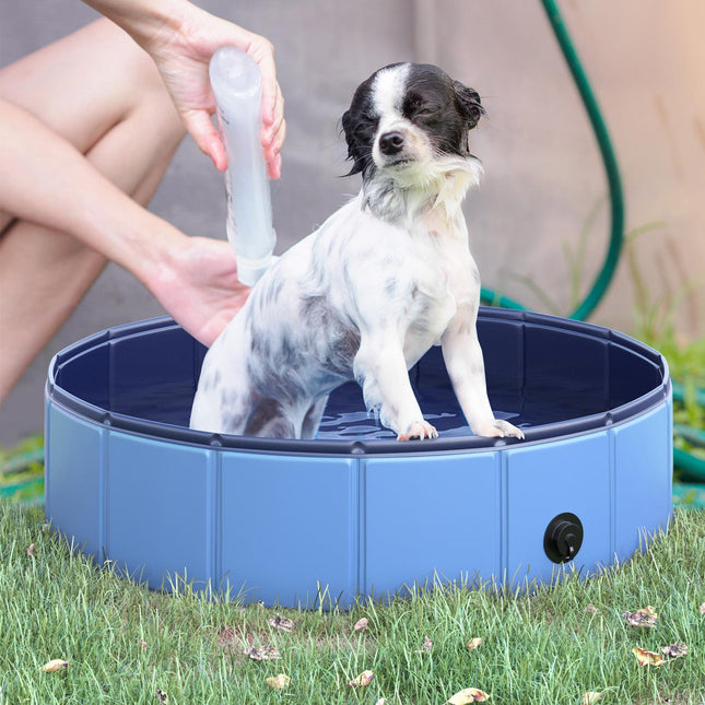 Paddling pool for dogs - durable PVC and wood, 80 cm blue