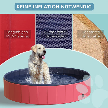 Extra large blue dog pool, plastic + wood, 160x30 cm