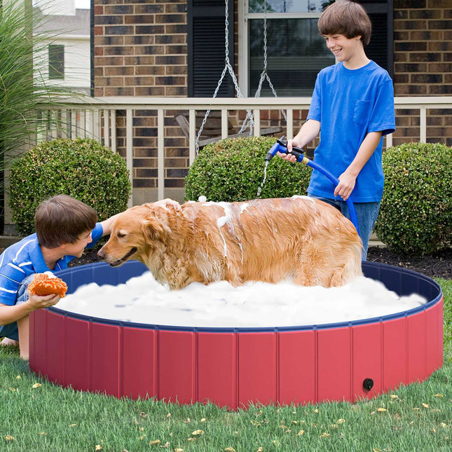 Extra large blue dog pool, plastic + wood, 160x30 cm