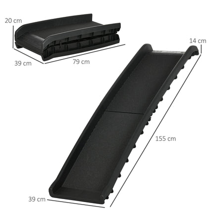 Folding dog ramp - Non-slip, Black, 155x39x14 cm