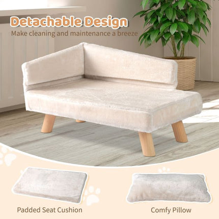 Dog Sofa Bed With Removable Cushion, Pillow, Wood Legs