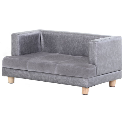 Comfortable gray pet sofa, artificial leather and plush, 68x41x32 cm
