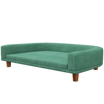 Comfortable pet sofa with cushion, elevated green design