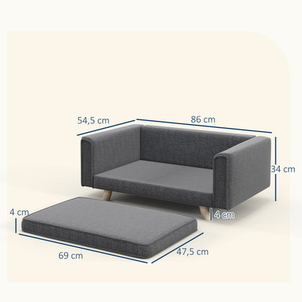 Sofa bed for dogs with raised design, washable cover, gray