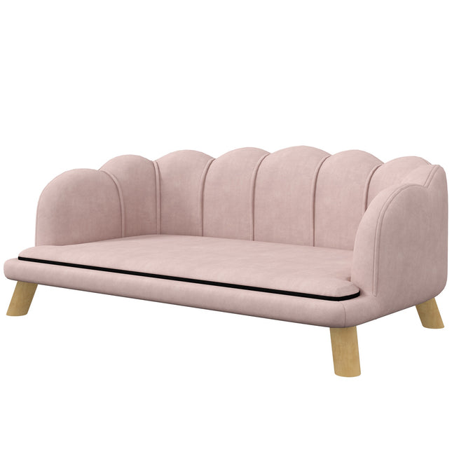 Pet sofa with washable cover, wooden legs - pink