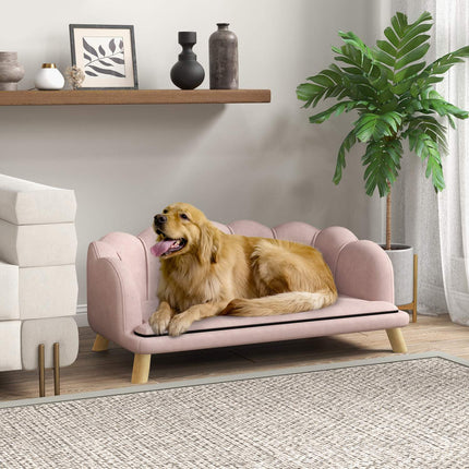 Pet sofa with washable cover, wooden legs - pink