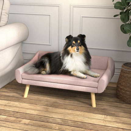 Pet sofa with backrest, velvet pink, for medium/large dogs