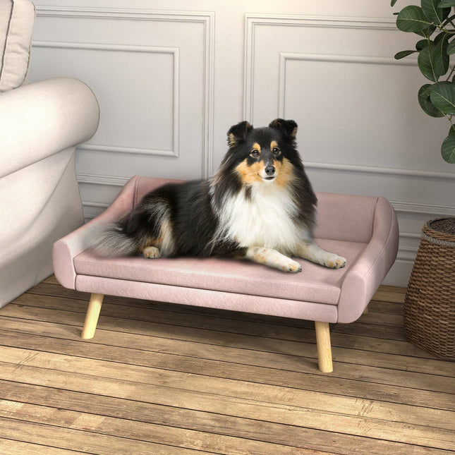 Pet sofa with backrest, velvet pink, for medium/large dogs