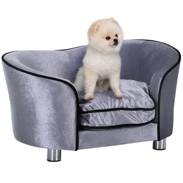 Luxury plush sofa for pets with cushion, gray - 69x49x38 cm