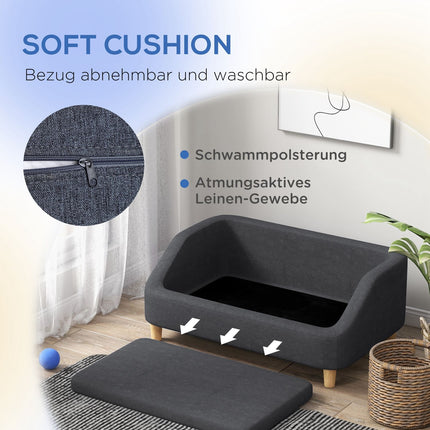 Dog sofa - elevated, wooden legs, dark grey, medium and large