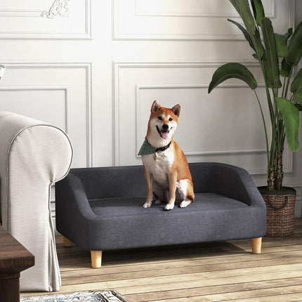 Dog sofa - elevated, wooden legs, dark grey, medium and large