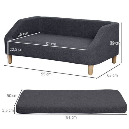 Dog sofa - elevated, wooden legs, dark grey, medium and large