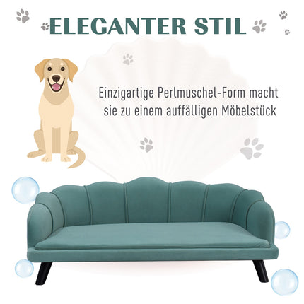 Pet sofa with backrest & wooden legs, soft fabric, green
