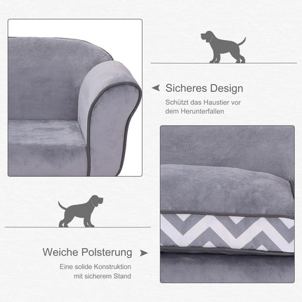 Gray velvet pet sofa with washable cushion and elevated feet