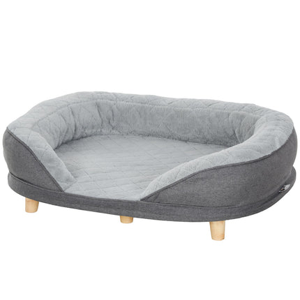 Gray dog sofa - washable cover, backrest, wooden legs