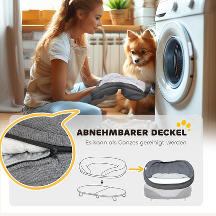 Gray dog sofa - washable cover, backrest, wooden legs