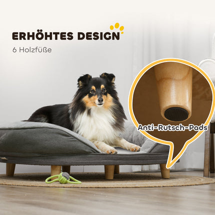 Gray dog sofa - washable cover, backrest, wooden legs