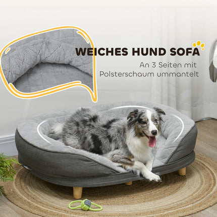 Gray dog sofa - washable cover, backrest, wooden legs