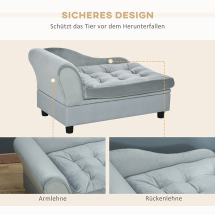 Plush dog bed sofa - natural wood, light blue, 76x45cm