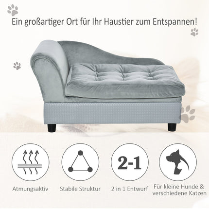 Plush dog bed sofa - natural wood, light blue, 76x45cm