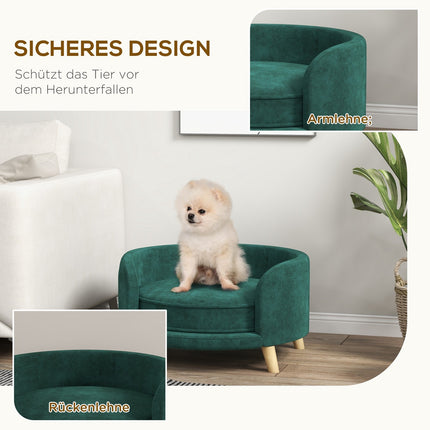 Dog sofa with cushion, velvet look, raised wooden legs