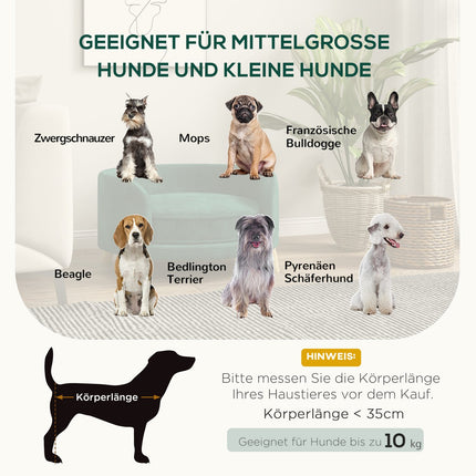 Dog sofa with cushion, velvet look, raised wooden legs