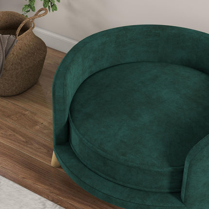 Dog sofa with cushion, velvet look, raised wooden legs