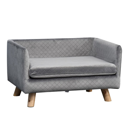 Velvet sofa for small dogs, wooden legs, grey