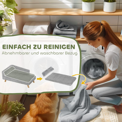 Medium dog sofa with washable cushion, raised design